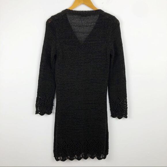 BCBGMaxazria Crochet Knit Brown Long Cardigan Large Scalloped Hem - Picture 14 of 16